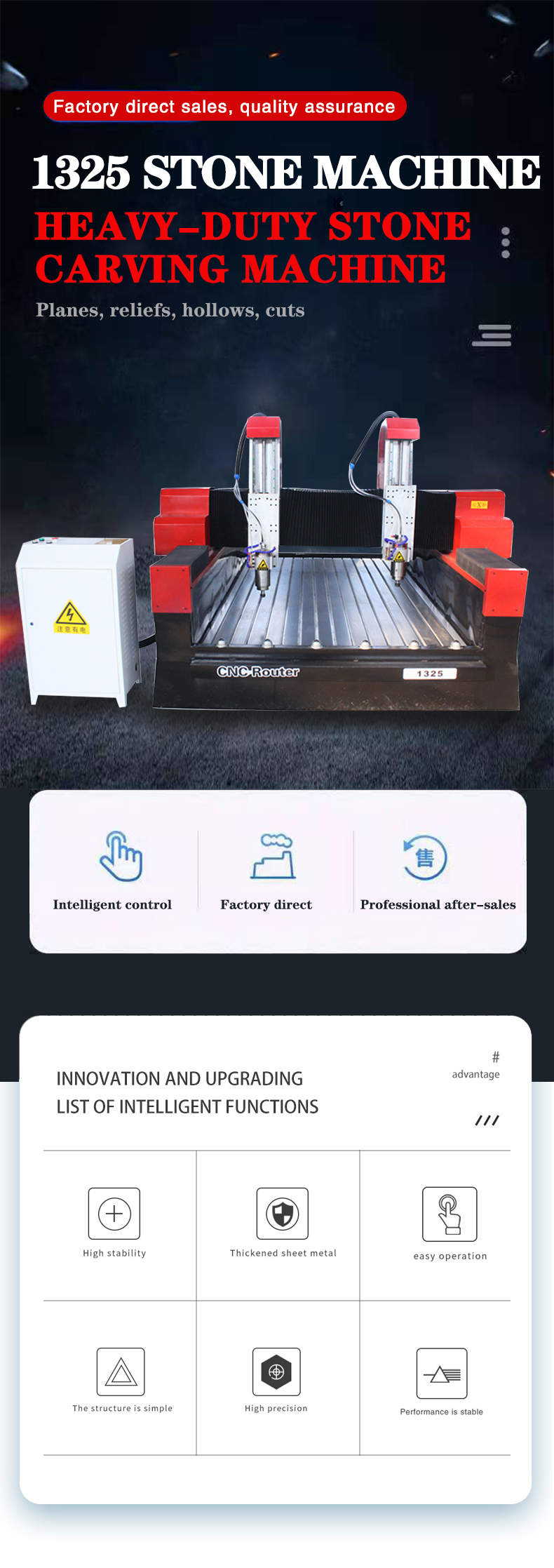 Double Spindles Stone Engraving Machine Cnc Router 1325 1530 Cnc Cutting Router